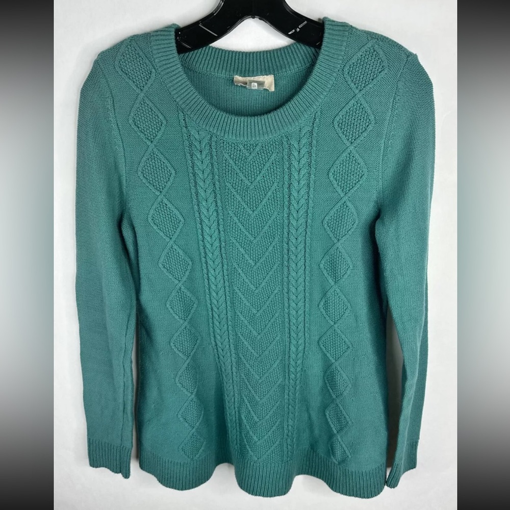 Loft Womens Sweater Small Green Long Sleeve Pullover Crew Neck Knit Cotton